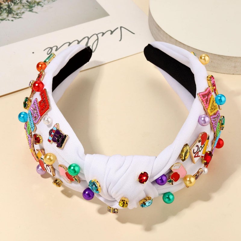 NVENF Teacher Headband for Women Colorful FRI-YAY Pencil Headbands Crystal Pearl Jeweled Knotted Headbands Back To School Headband Teacher Appreciation Gifts (Style K) - Image 3